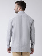 RIAG Grey Color Long Sleeves Men's Cotton Short Kurta - Distacart