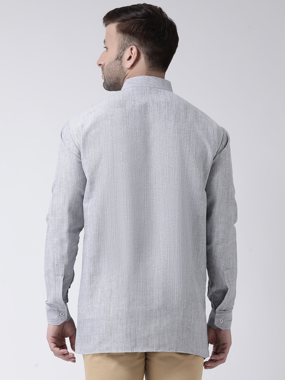 RIAG Grey Color Long Sleeves Men's Cotton Short Kurta - Distacart