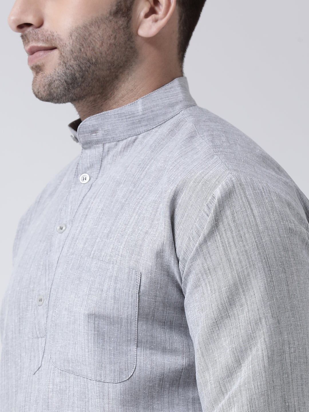 RIAG Grey Color Long Sleeves Men's Cotton Short Kurta - Distacart