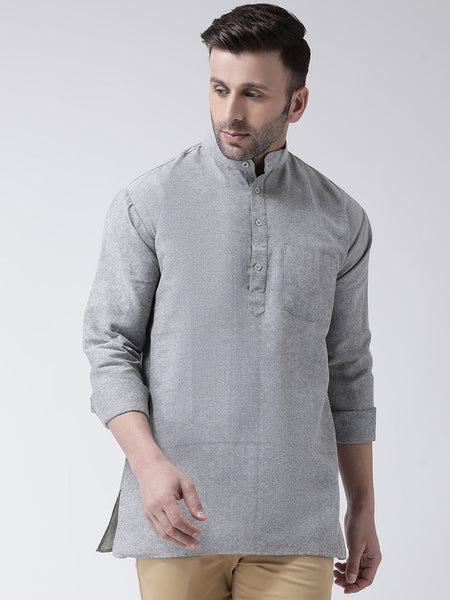 RIAG Grey Color Long Sleeves Men's Cotton Short Kurta
