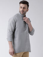 RIAG Grey Color Long Sleeves Men's Cotton Short Kurta - Distacart