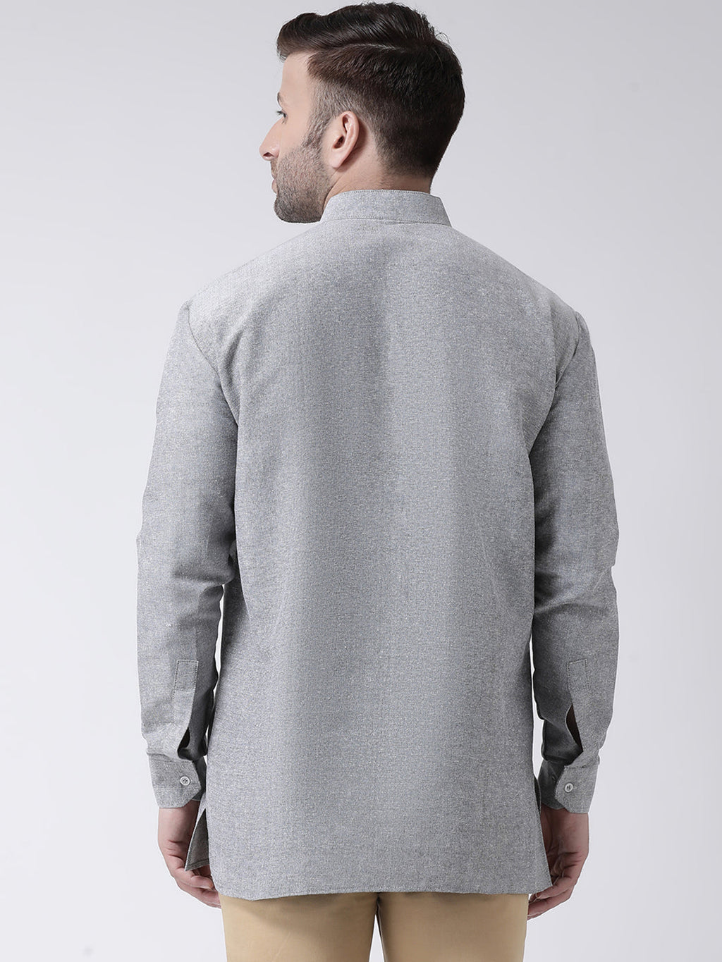 RIAG Grey Color Long Sleeves Men's Cotton Short Kurta - Distacart