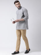 RIAG Grey Color Long Sleeves Men's Cotton Short Kurta - Distacart