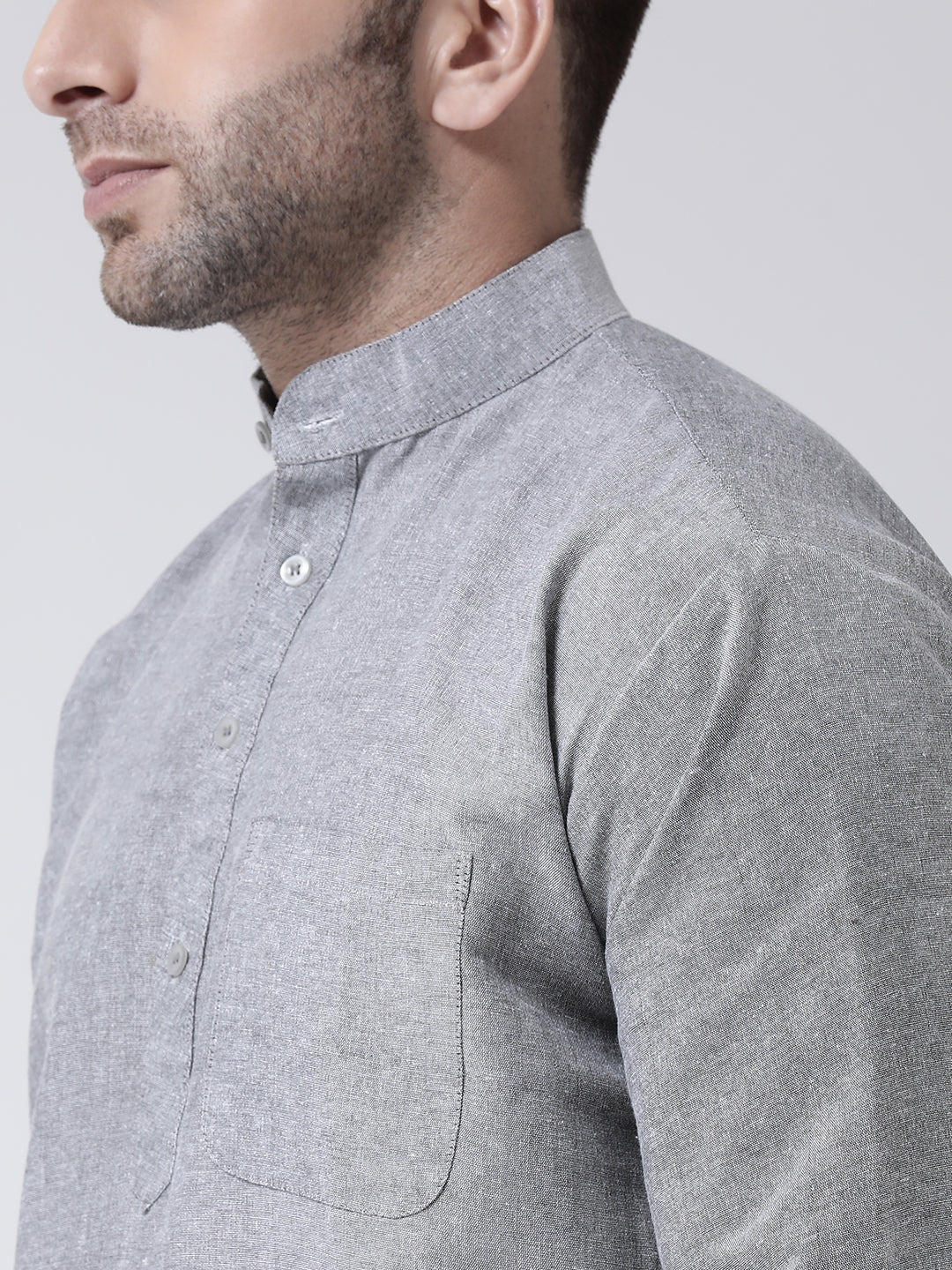 RIAG Grey Color Long Sleeves Men's Cotton Short Kurta - Distacart
