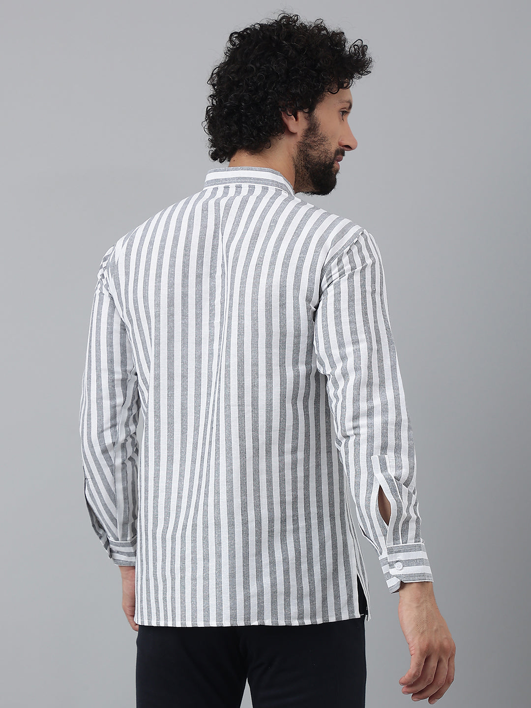 RIAG Grey Color Long Sleeves Casual Men's Cotton Short Kurta - Distacart