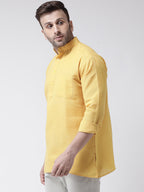 RIAG Yellow Color Long Sleeves Men's Cotton Short Kurta - Distacart