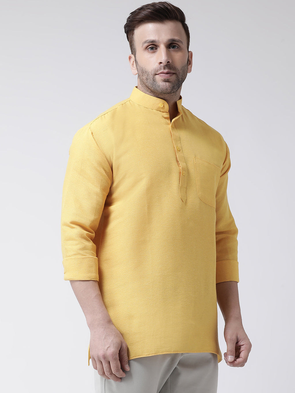 RIAG Yellow Color Long Sleeves Men's Cotton Short Kurta - Distacart