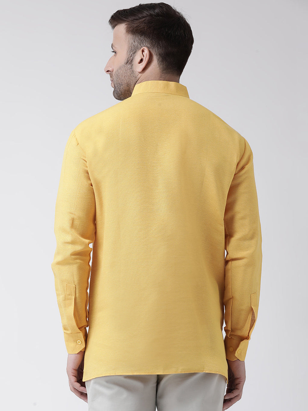RIAG Yellow Color Long Sleeves Men's Cotton Short Kurta - Distacart
