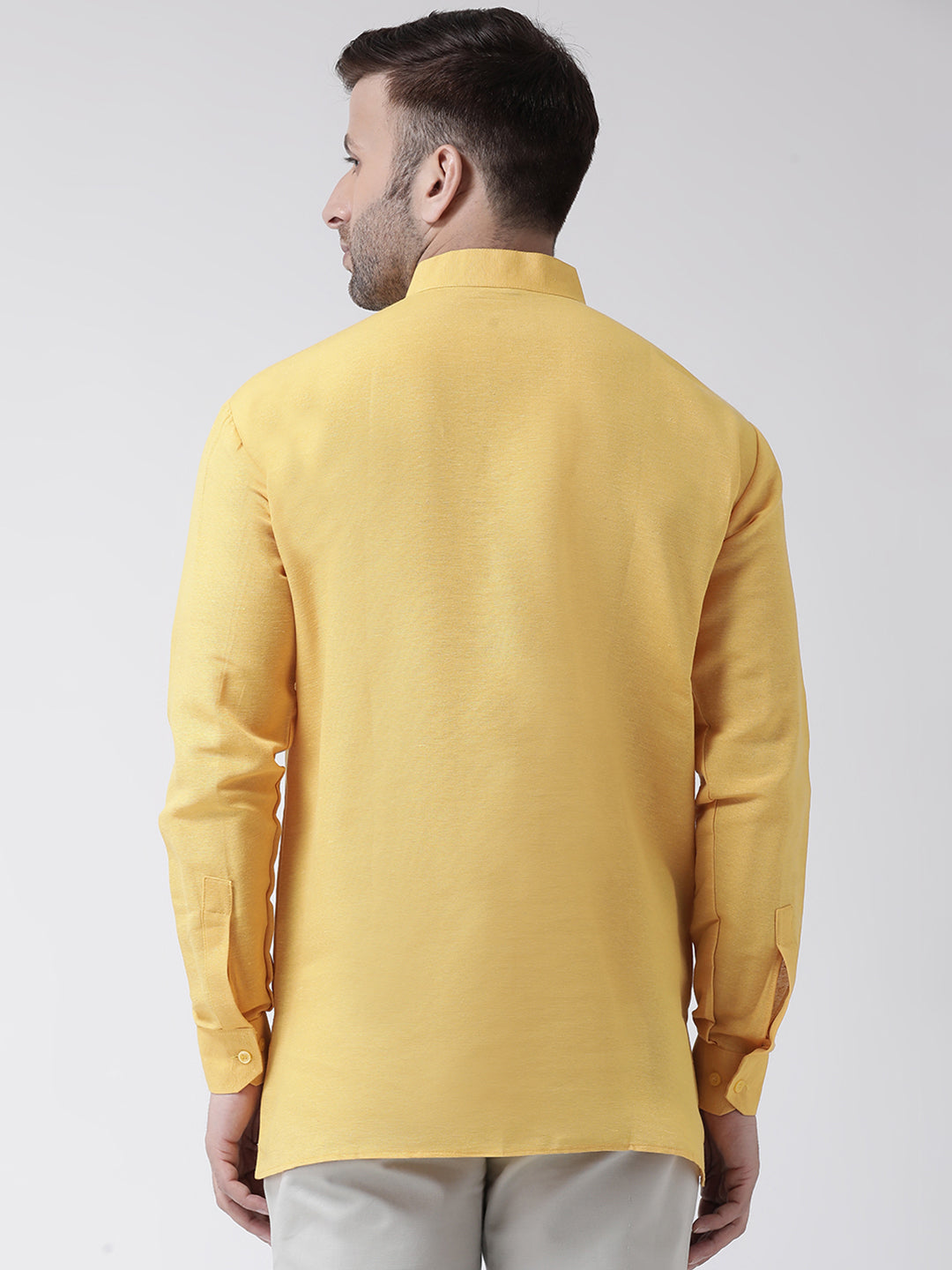 RIAG Yellow Color Long Sleeves Men's Cotton Short Kurta - Distacart