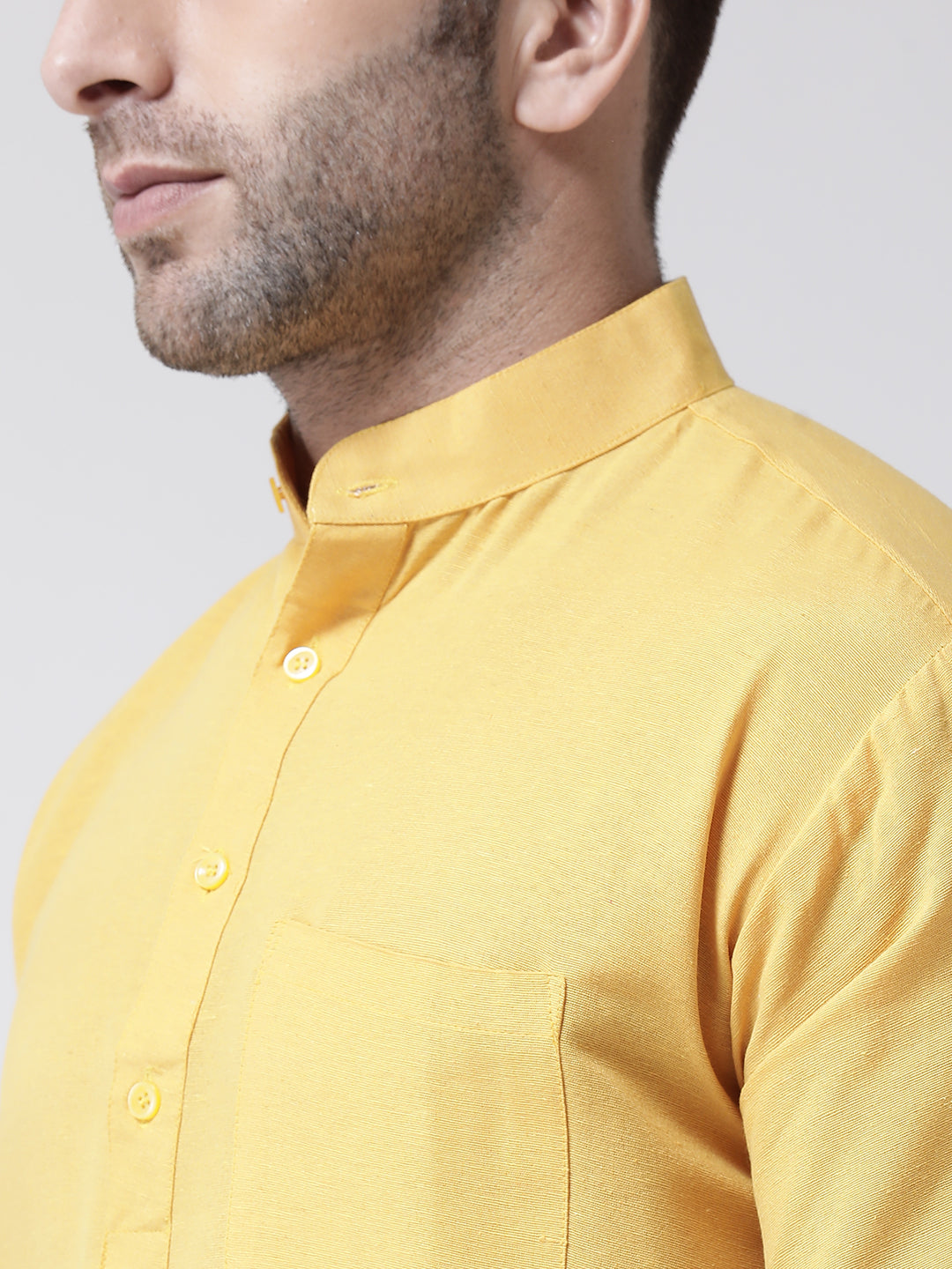 RIAG Yellow Color Long Sleeves Men's Cotton Short Kurta - Distacart