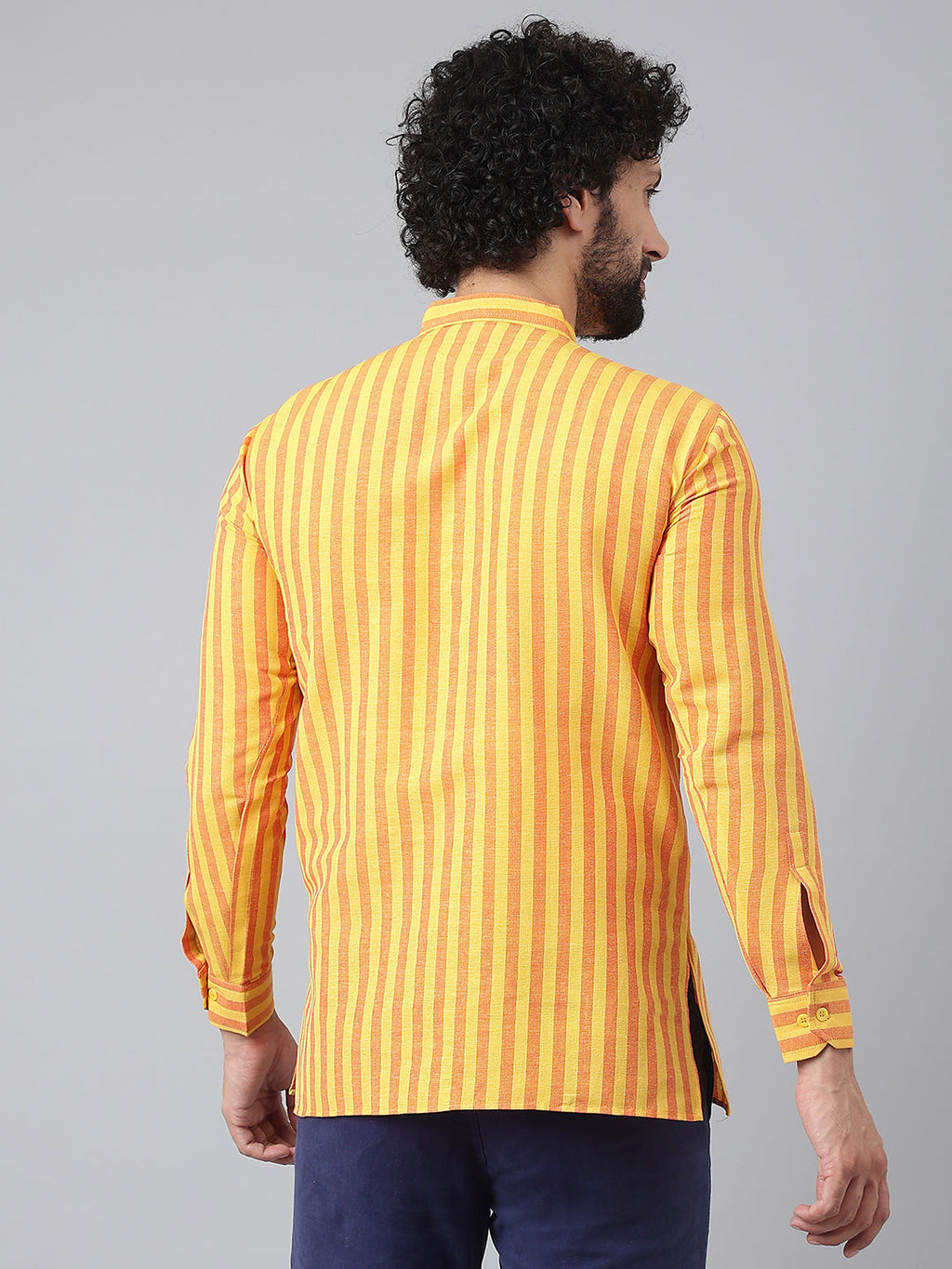 RIAG Yellow Color Long Sleeves Casual Men's Cotton Short Kurta - Distacart