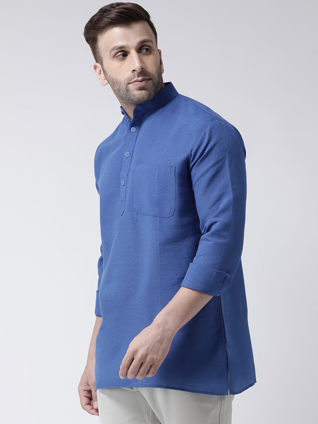 RIAG Navy Blue Color Long Sleeves Men's Cotton Short Kurta - Distacart