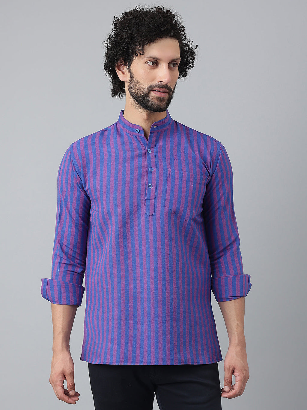 RIAG Navy Blue Color Long Sleeves Casual Men's Cotton Short Kurta - Distacart