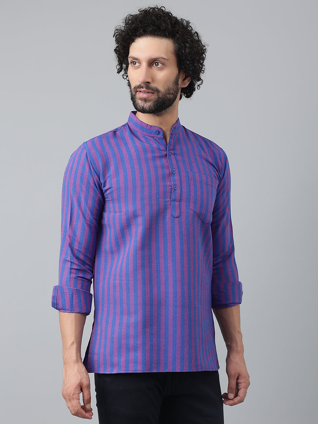 RIAG Navy Blue Color Long Sleeves Casual Men's Cotton Short Kurta - Distacart