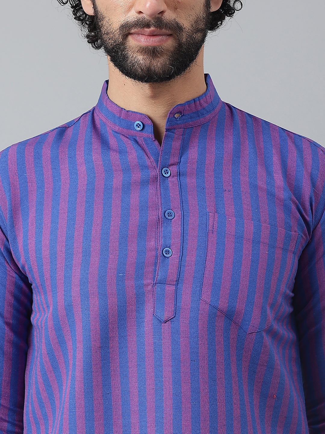 RIAG Navy Blue Color Long Sleeves Casual Men's Cotton Short Kurta - Distacart
