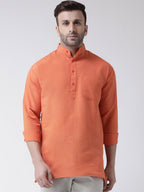 RIAG Orange Color Long Sleeves Men's Cotton Short Kurta - Distacart