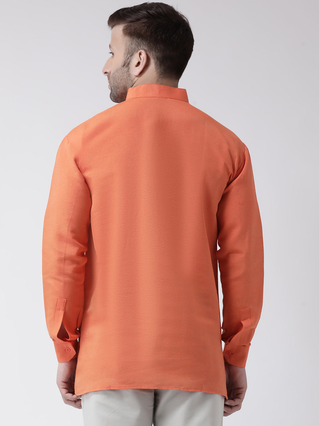 RIAG Orange Color Long Sleeves Men's Cotton Short Kurta - Distacart