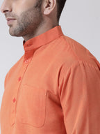 RIAG Orange Color Long Sleeves Men's Cotton Short Kurta - Distacart