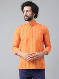 RIAG Orange Color Long Sleeves Casual Men's Cotton Short Kurta - Distacart