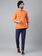 RIAG Orange Color Long Sleeves Casual Men's Cotton Short Kurta - Distacart