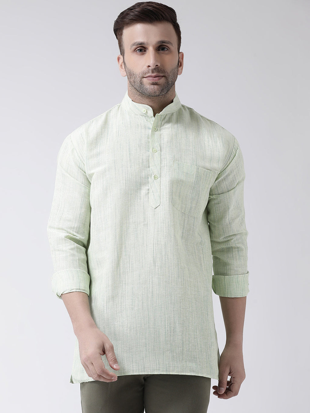 RIAG Green Color Long Sleeves Men's Cotton Short Kurta - Distacart