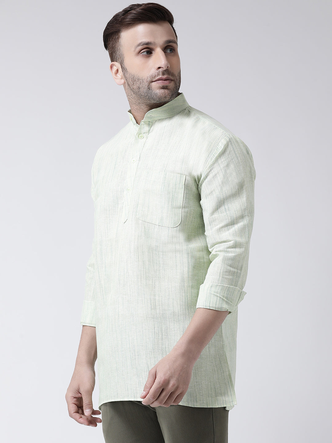 RIAG Green Color Long Sleeves Men's Cotton Short Kurta - Distacart