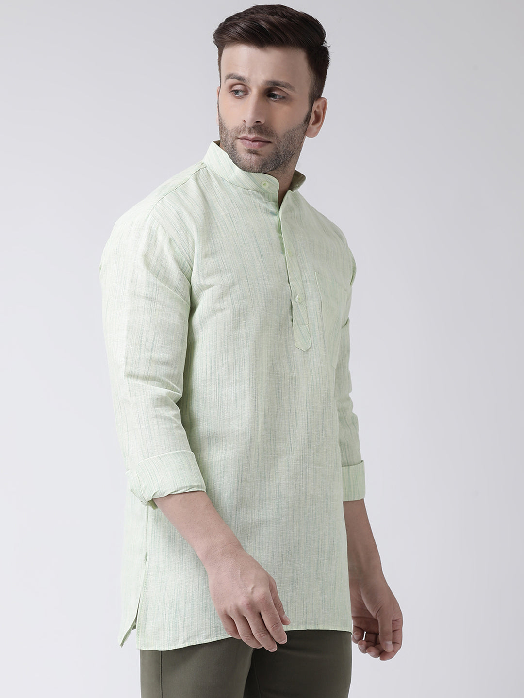 RIAG Green Color Long Sleeves Men's Cotton Short Kurta - Distacart