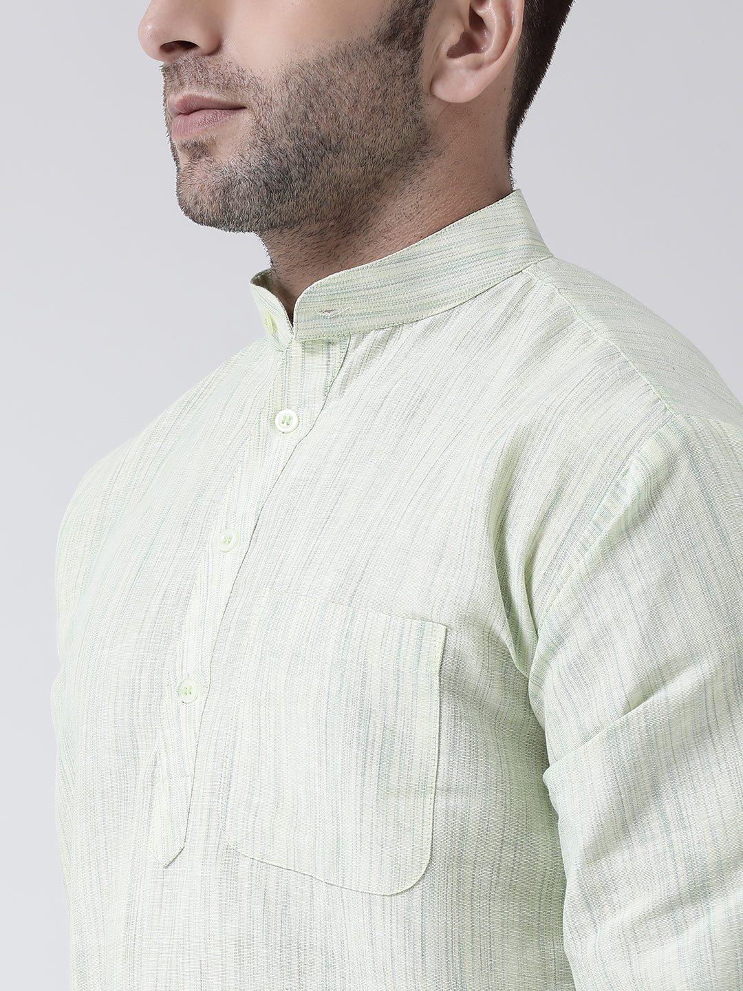 RIAG Green Color Long Sleeves Men's Cotton Short Kurta - Distacart