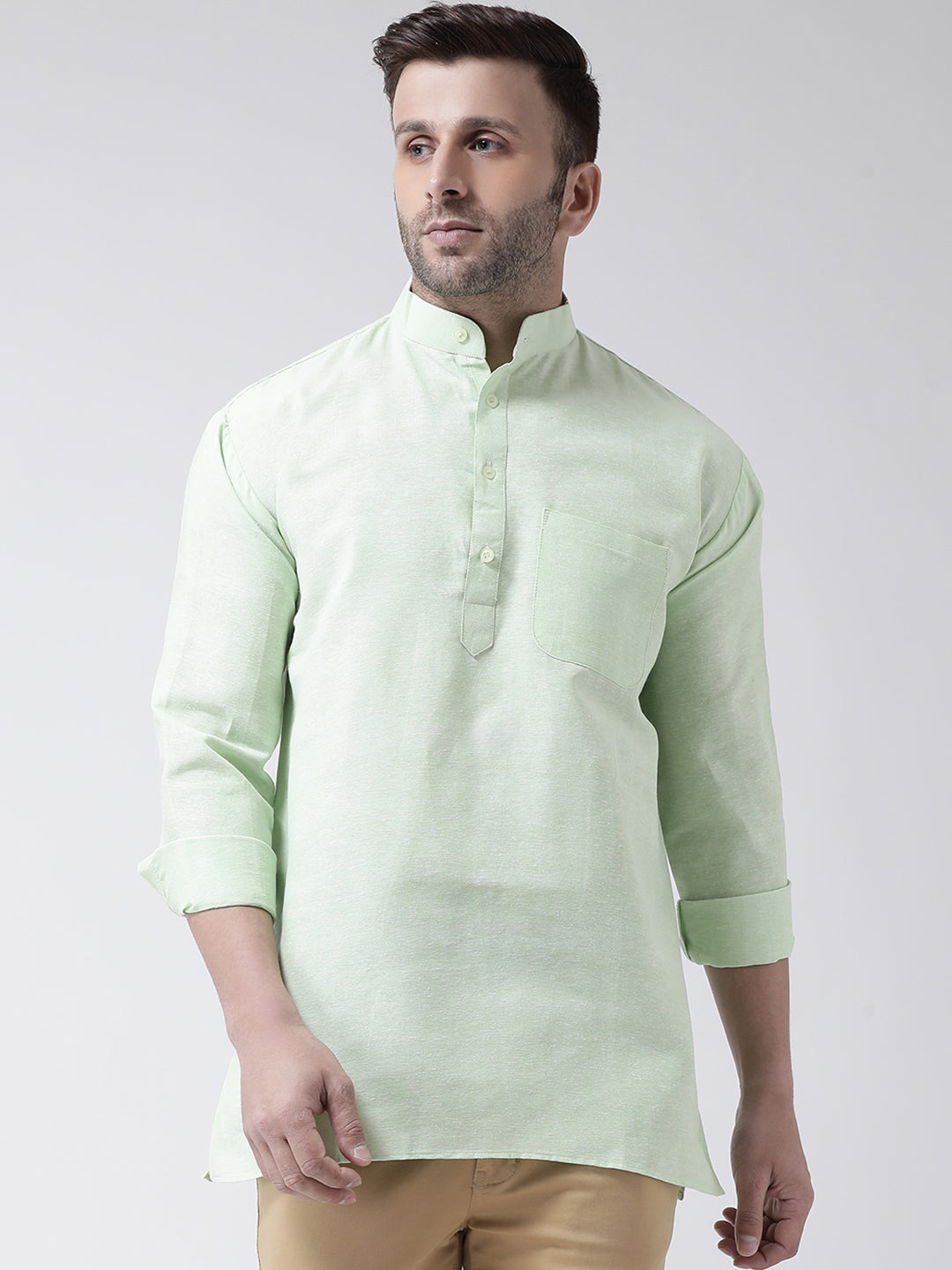 RIAG Green Color Long Sleeves Men's Cotton Short Kurta - Distacart