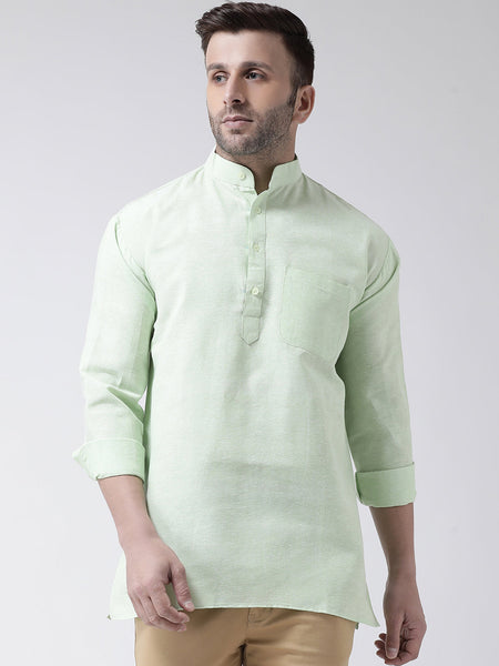RIAG Green Color Long Sleeves Men's Cotton Short Kurta