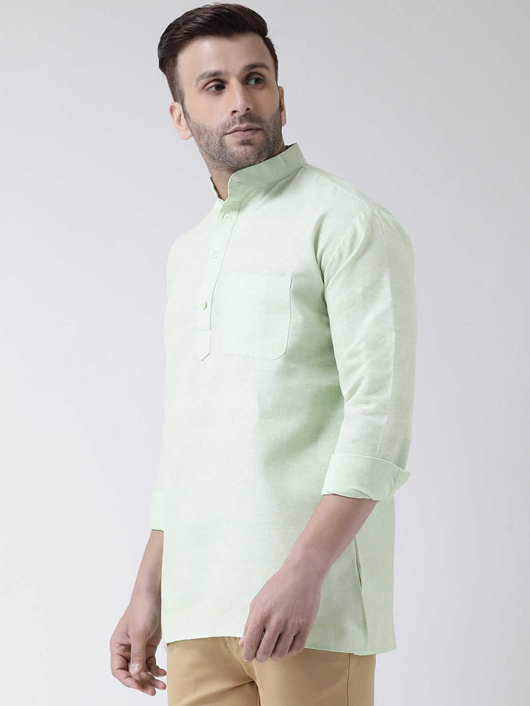 RIAG Green Color Long Sleeves Men's Cotton Short Kurta - Distacart