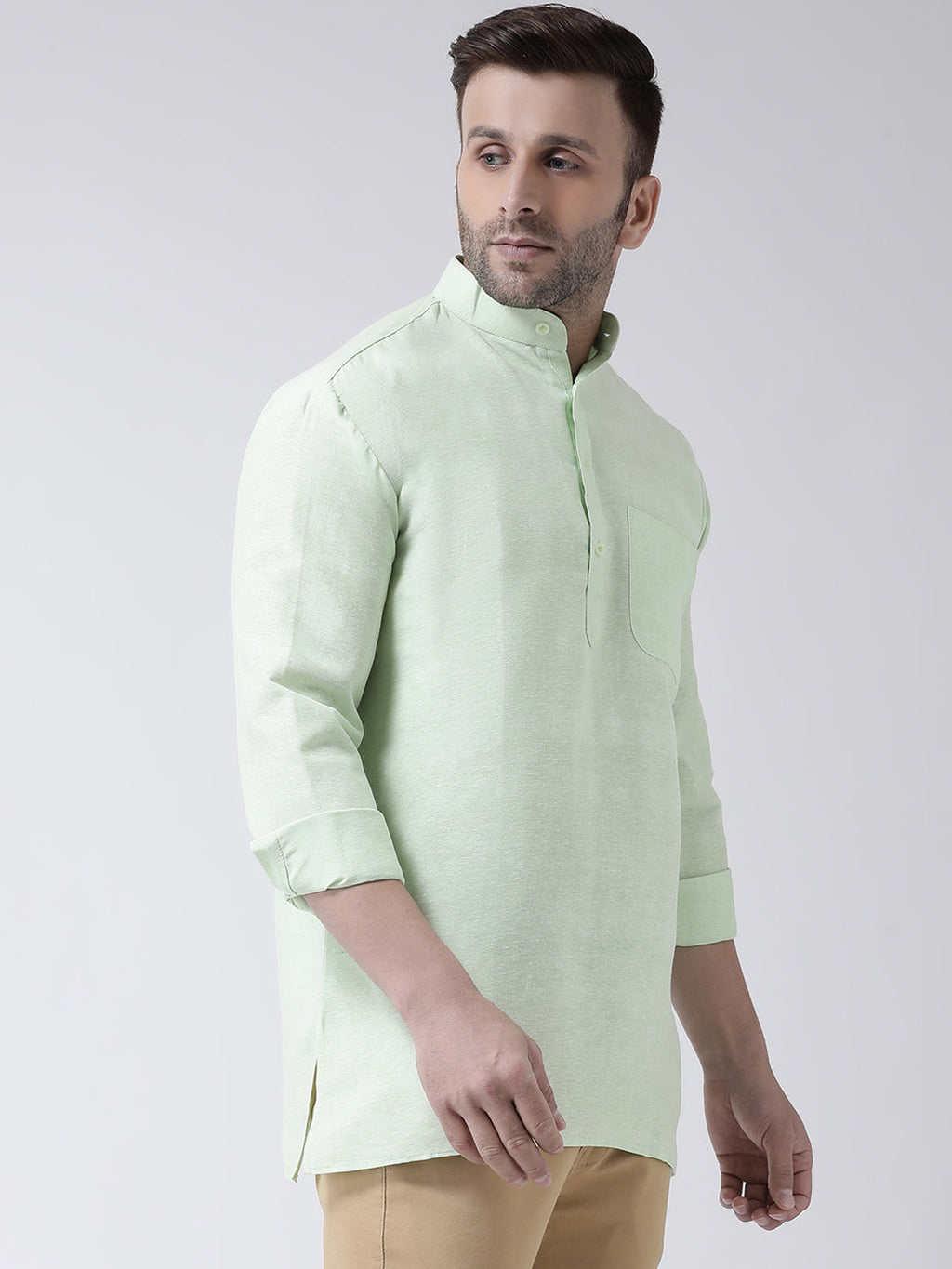 RIAG Green Color Long Sleeves Men's Cotton Short Kurta - Distacart