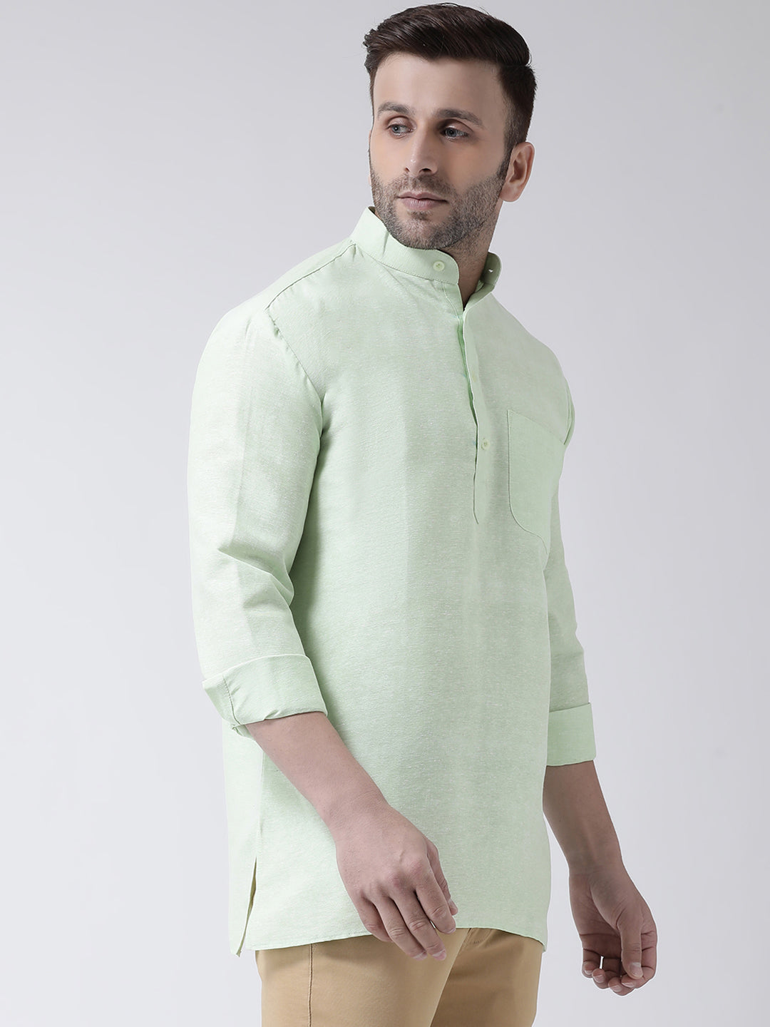 RIAG Green Color Long Sleeves Men's Cotton Short Kurta - Distacart