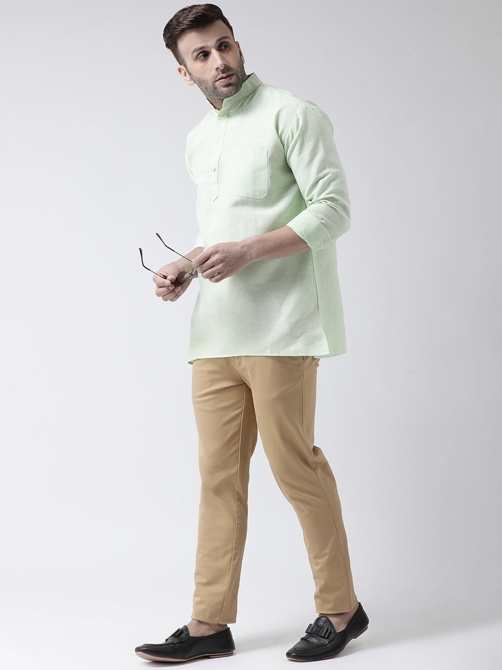 RIAG Green Color Long Sleeves Men's Cotton Short Kurta - Distacart