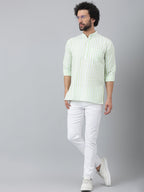 RIAG Green Color Long Sleeves Casual Men's Cotton Short Kurta - Distacart
