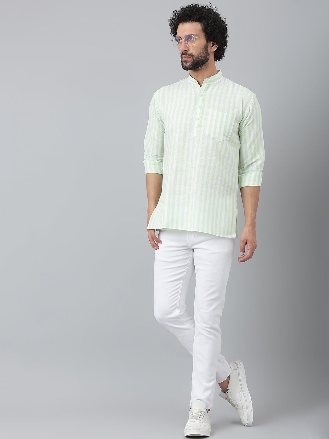 RIAG Green Color Long Sleeves Casual Men's Cotton Short Kurta - Distacart