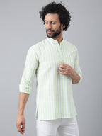 RIAG Green Color Long Sleeves Casual Men's Cotton Short Kurta - Distacart