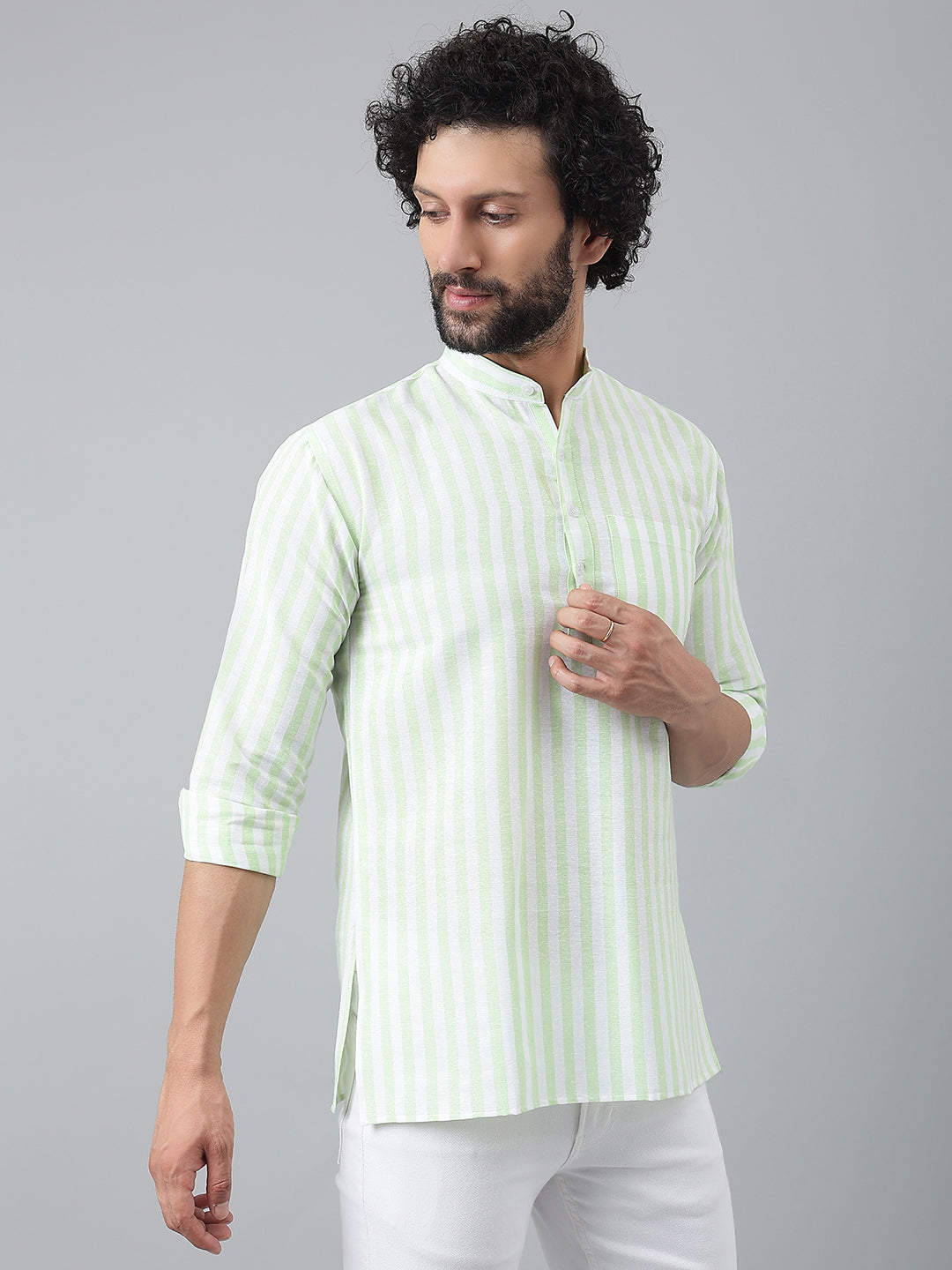 RIAG Green Color Long Sleeves Casual Men's Cotton Short Kurta - Distacart