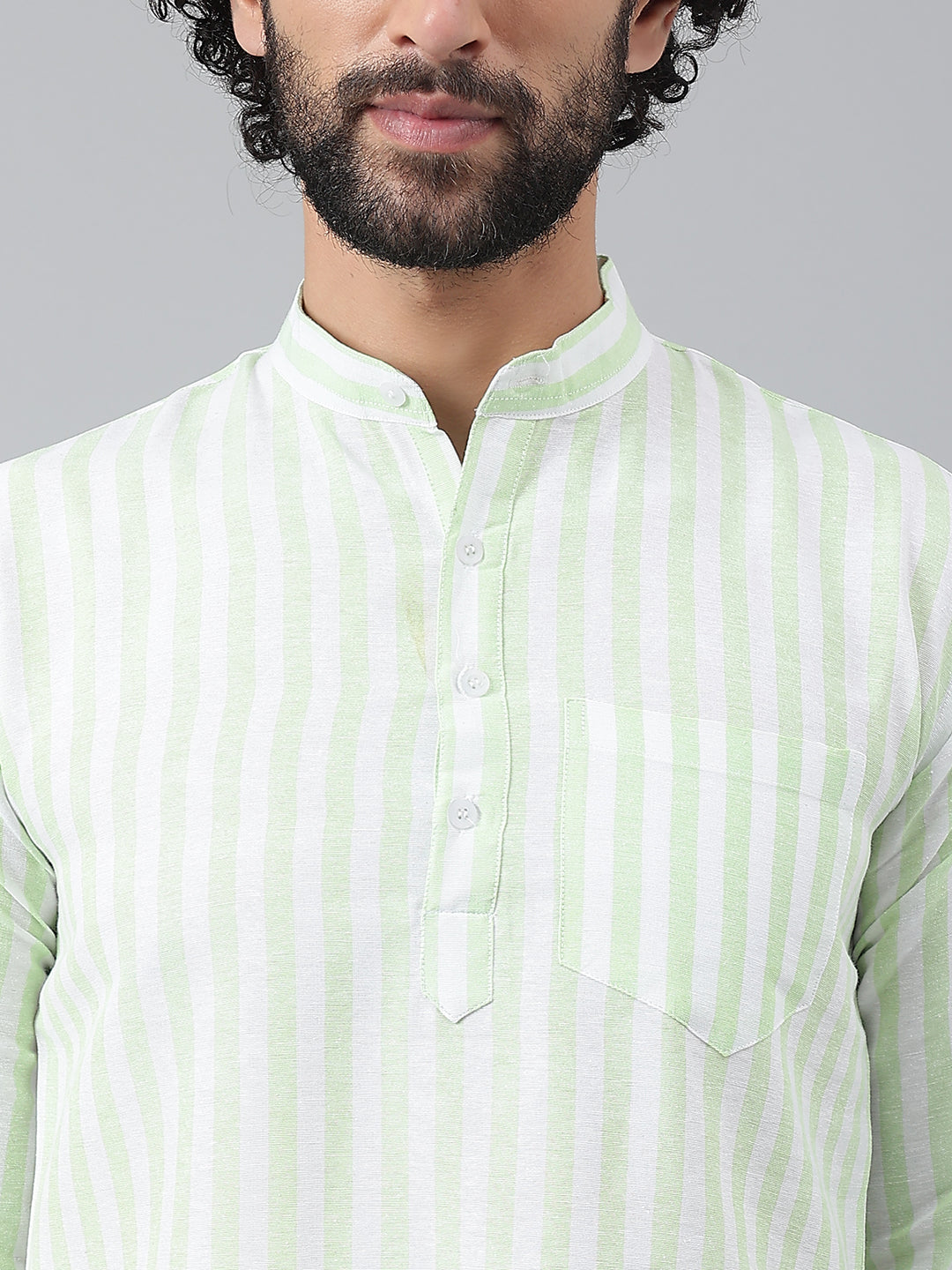 RIAG Green Color Long Sleeves Casual Men's Cotton Short Kurta - Distacart