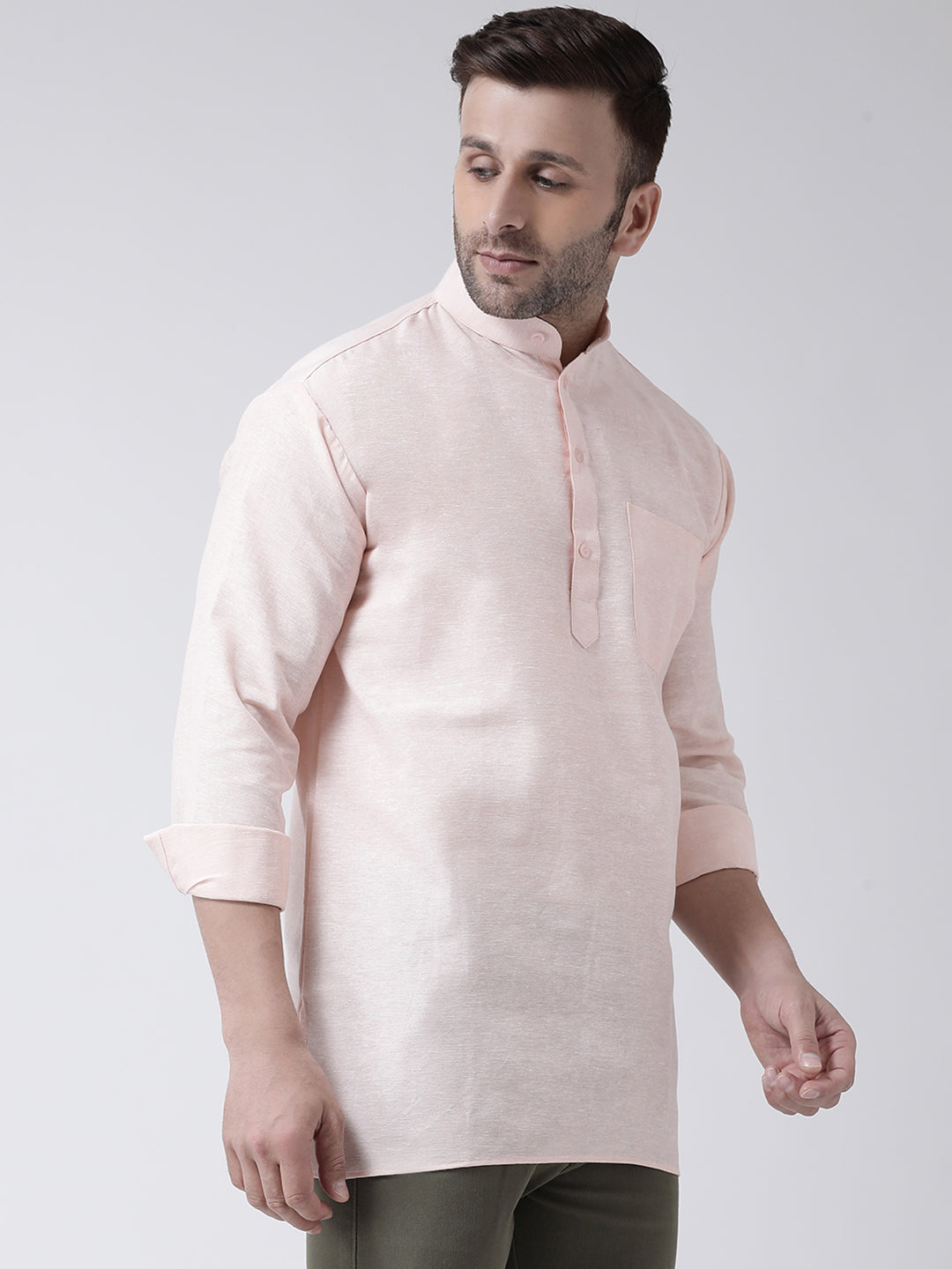 RIAG Beige Color Long Sleeves Men's Cotton Short Kurta - Distacart