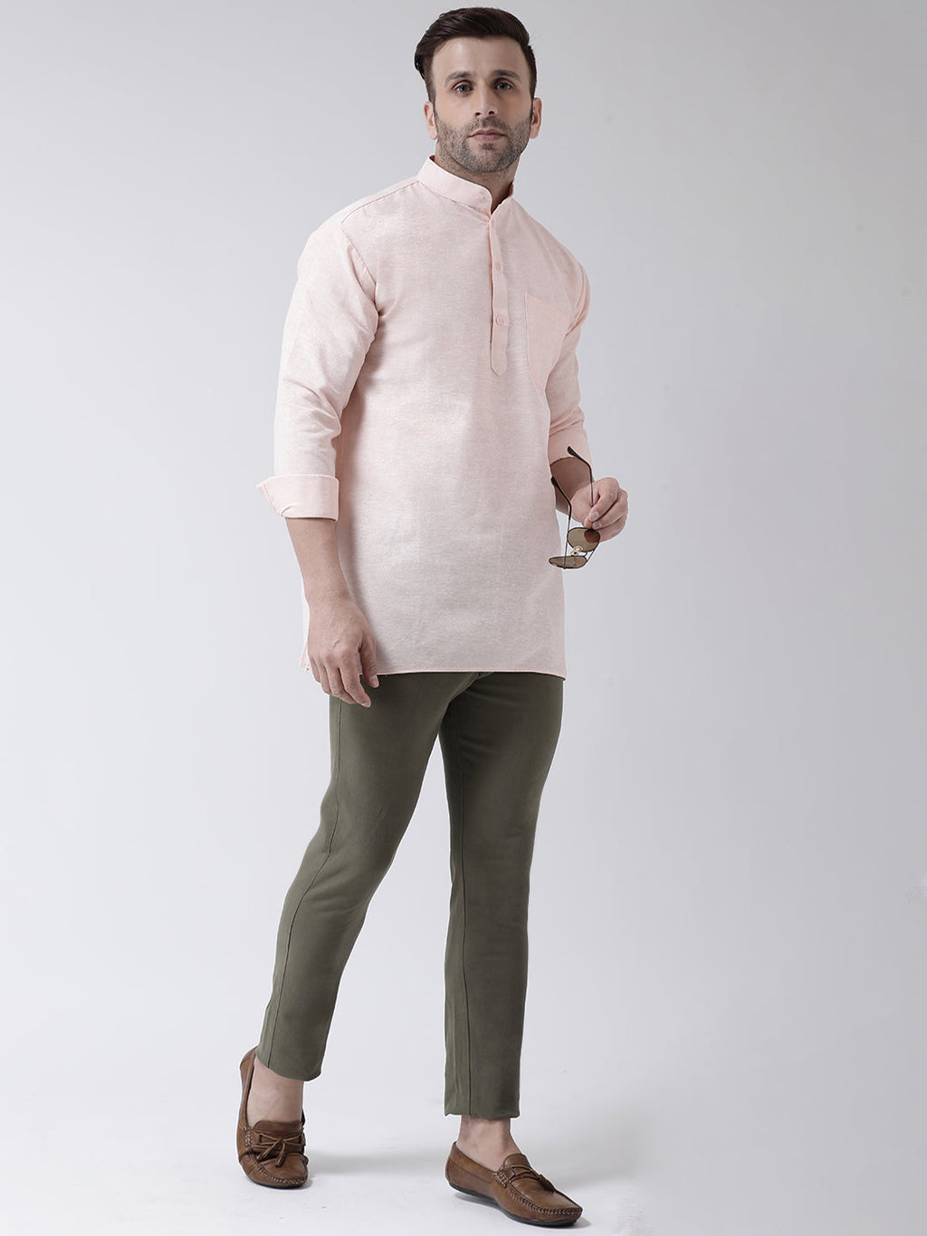 RIAG Beige Color Long Sleeves Men's Cotton Short Kurta - Distacart