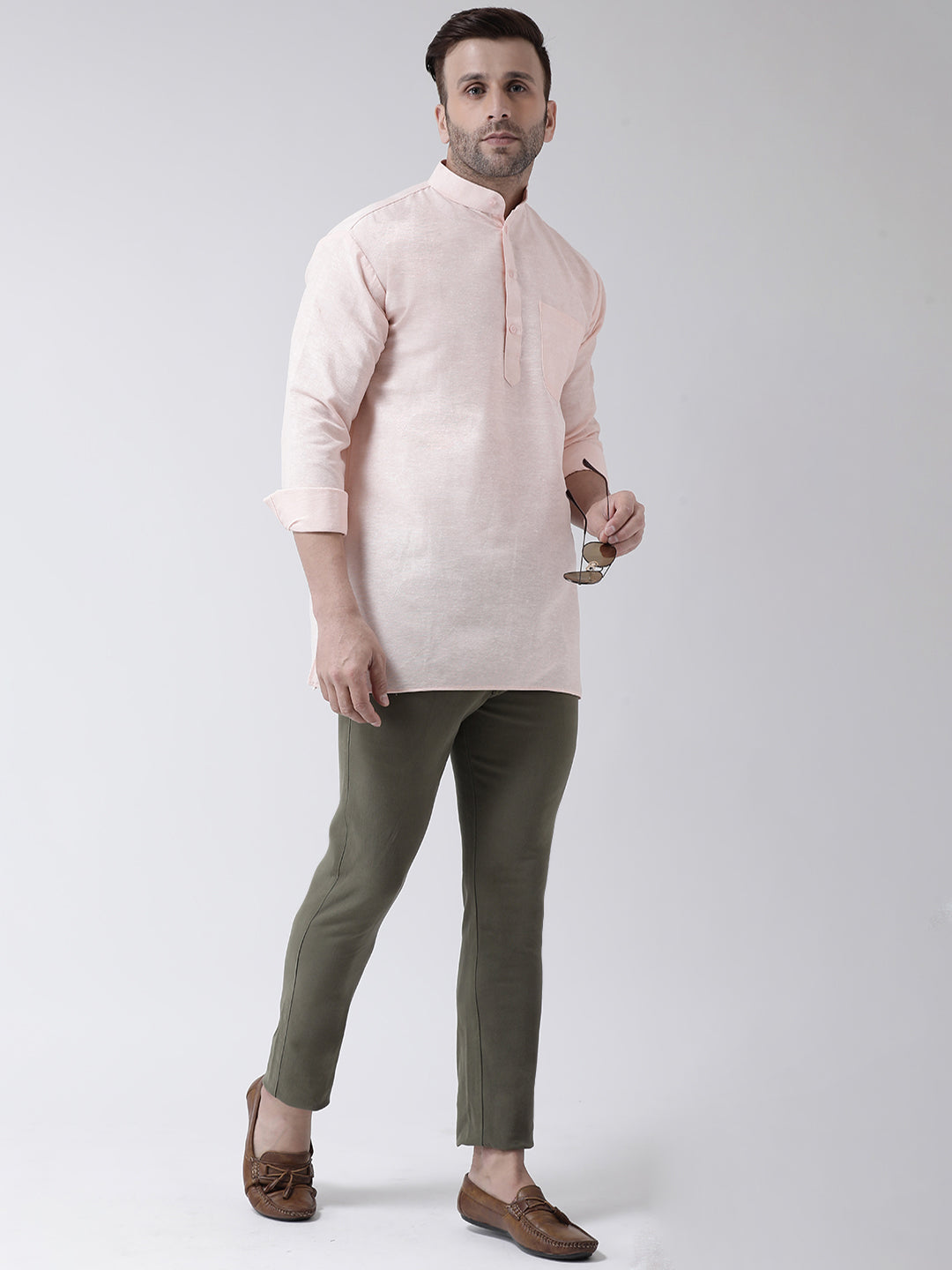 RIAG Beige Color Long Sleeves Men's Cotton Short Kurta - Distacart