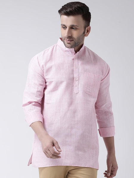 RIAG Pink Color Long Sleeves Men's Cotton Short Kurta