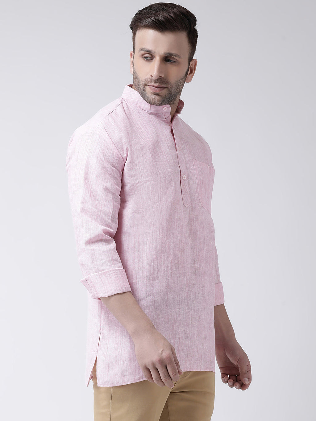 RIAG Pink Color Long Sleeves Men's Cotton Short Kurta - Distacart