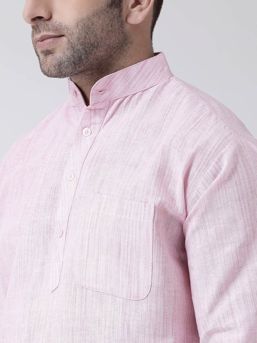 RIAG Pink Color Long Sleeves Men's Cotton Short Kurta - Distacart