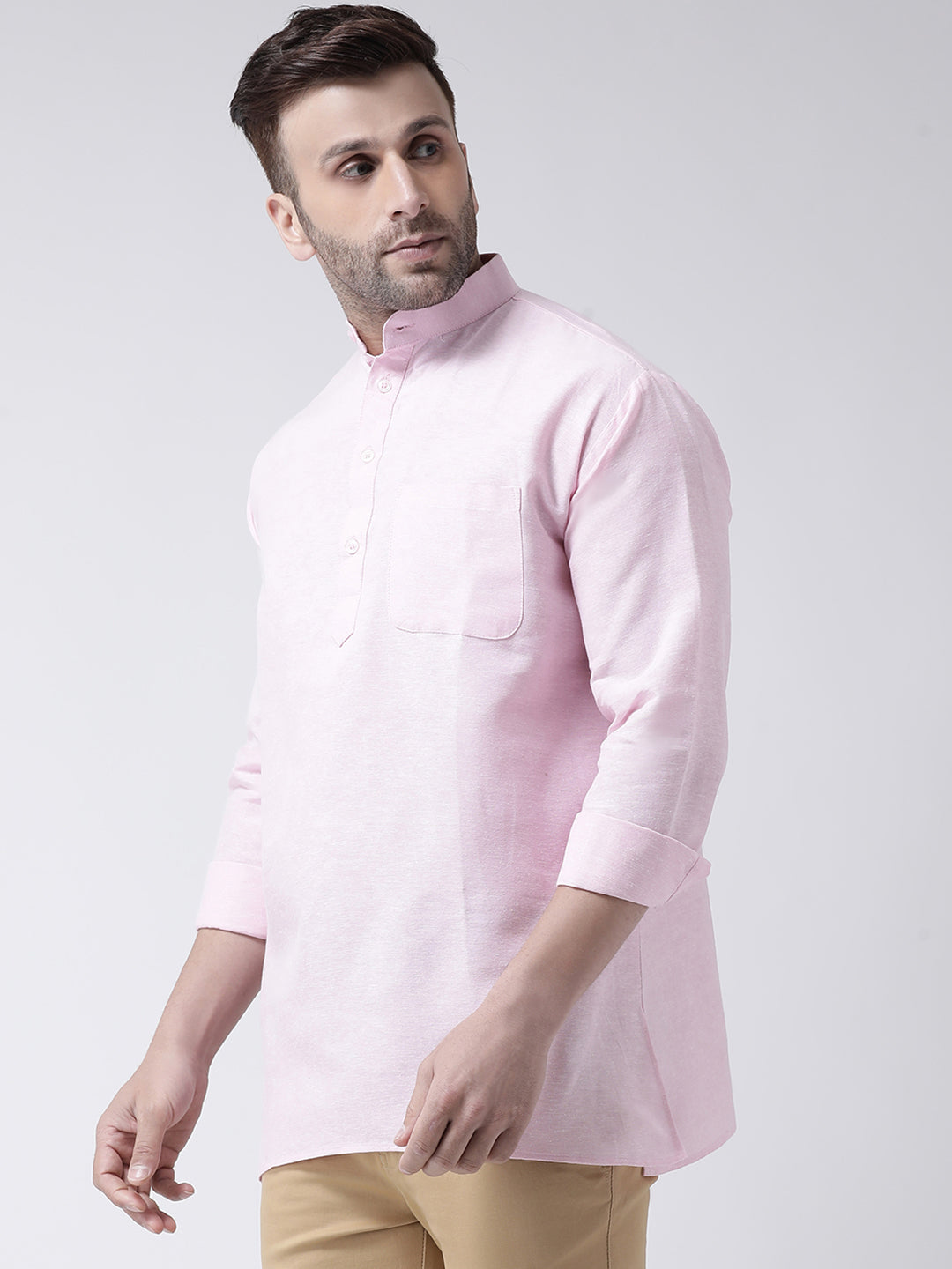 RIAG Pink Color Long Sleeves Men's Cotton Short Kurta - Distacart