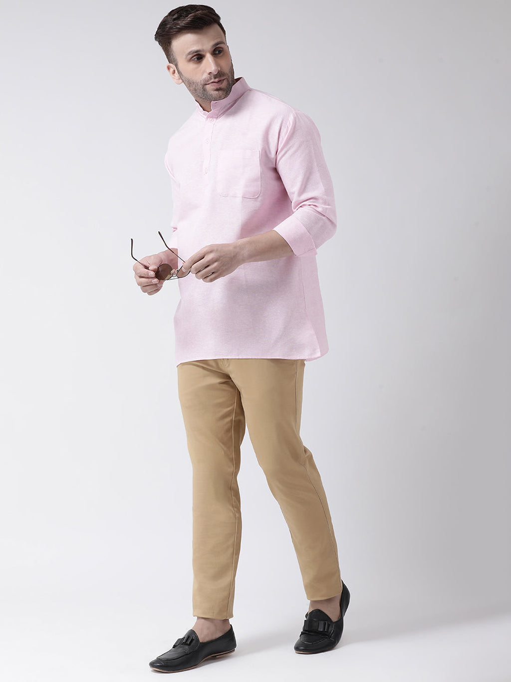 RIAG Pink Color Long Sleeves Men's Cotton Short Kurta - Distacart