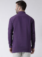 RIAG Purple Color Long Sleeves Men's Cotton Short Kurta - Distacart