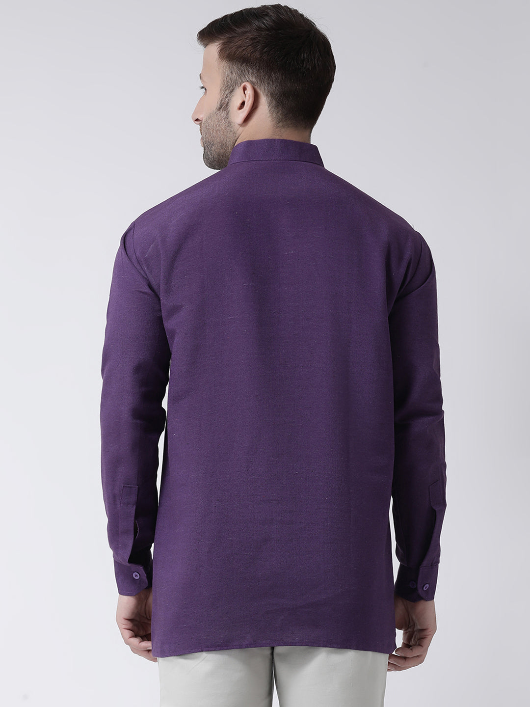 RIAG Purple Color Long Sleeves Men's Cotton Short Kurta - Distacart