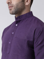 RIAG Purple Color Long Sleeves Men's Cotton Short Kurta - Distacart